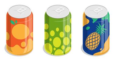 Isometric aluminum can with soft drinks. Storing cocktails and soda in jar. 3d image isolated on white background vector