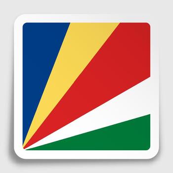 Seychelles flag icon on paper square sticker with shadow. Button for mobile application or web. image vector