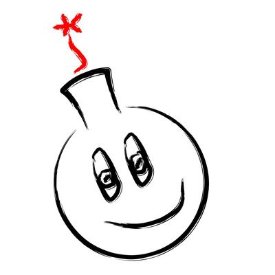 Grunge Handdrawn Funny Bomb with Face Isolated on White Background