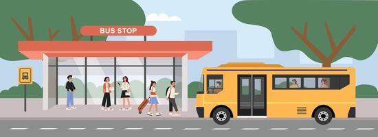 Passengers waiting at a bus stop vector