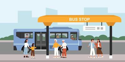 People waiting at a bus stop vector