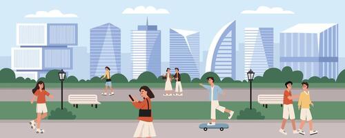 People enjoying a park in the city vector