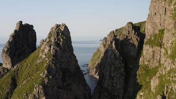 Drone view of the rocky cliffs of Cape Vatovskiy video