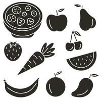Set of dark Fruit icons. Icons used for healthy eating, dieting, and cooking websites. vector