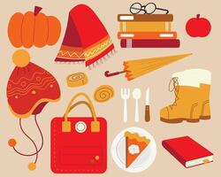 Autumn set of cute and cozy design elements vector