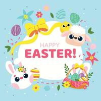 Cute Easter cartoon characters and decorations vector