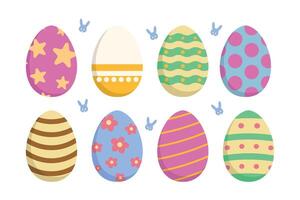 Easter eggs with different textures on a white background. Spring holiday vector