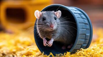 A rat in a plastic container photo