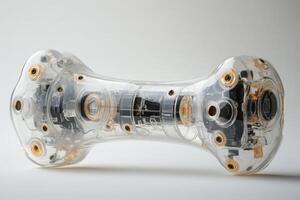 A clear plastic object with a metal base photo