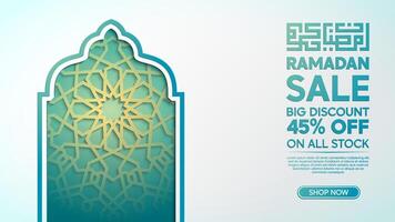 Ramadan Mubarak Social Media Post Template with Mosque Door Geometric Ornament vector