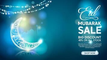 Elegant Ramadan Kareem Sale Background with Arabic Glow Crescent Moon Pattern vector