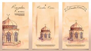Ramadan Kareem watercolor mosque sketch background for banner and greeting card vector