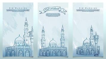 Eid Mubarak watercolor mosque sketch background for banner and greeting vector