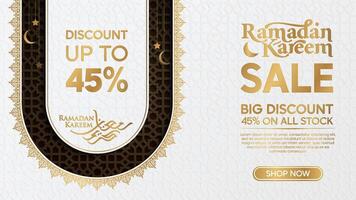 Ramadan Discount Promotion Design with calligraphy islamic greeting with morocco pattern vector