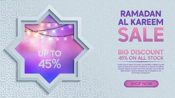 Islamic Festive Ramadan Kareem Background with Mosque Window and Colorful Lanterns vector