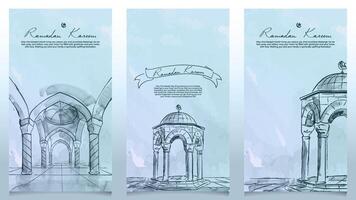 Ramadan Kareem watercolor mosque sketch background for banner and greeting vector