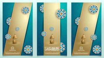 Eid Mubarak islamic background with arabic lantern and geometric pattern for greeting card and banner vector