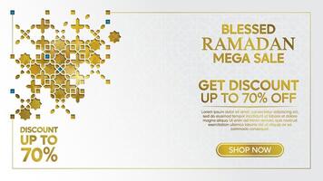 Ramadan Mega Sale Digital Poster with Ornamental Details background with geometric pattern vector