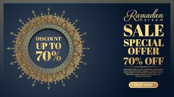 Ramadan Mubarak Discount Sale Social Media Post with Elegant Circle Arabic Patterns vector