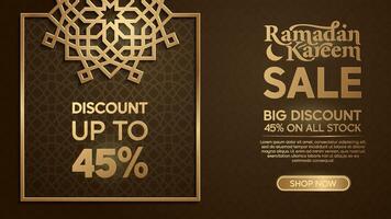 Ramadan Kareem Sale Poster Banner with Elegant Square Gold Pattern Details vector