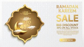 Ramadan Special Discount Social Media Post with Gold Crescent Moon Geometric Pattern vector