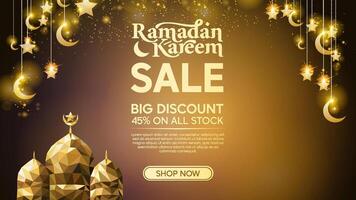 Moonlit Ramadan Night Mosque with Glow Crescent Moon and Star Festival Sale Social Media Graphic vector
