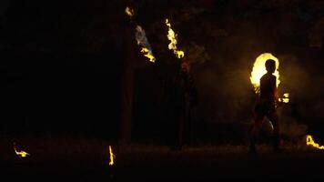 Fascinating Fire Show, Brawny Man Performing Tricks With Flamethrower, Slow Motion video