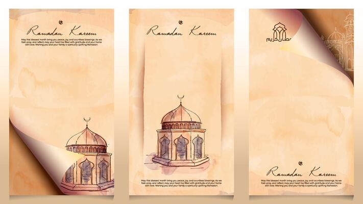 Ramadan Kareem folding paper watercolor mosque sketch islamic background for banner and greeting card