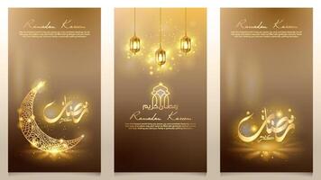 Ramadan Kareem Islamic background design glow crescent and arabic lantern for banner and greeting card vector