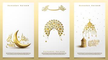 Ramadan Kareem islamic banner with crescent moon and lantern pattern illustration for banner and greeting card vector