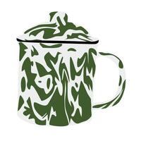 Traditional Enamel Teapot with Lid Green Motif vector