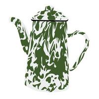 Vintage Enamel Teapot Illustration with Green Pattern vector