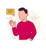 Man waving and speaking. Friendly character in flat minimal illustration. vector