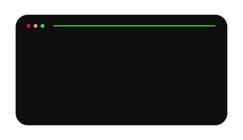Minimalist terminal window with colored control buttons and green progress line. Simple dark interface with red, yellow, and green indicators at top left corner. vector