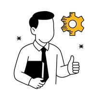 Businessman giving thumbs up. Successful project management and leadership concept. vector