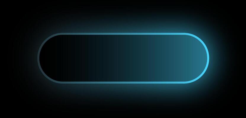 Glowing Neon Rounded Button UI Element with Blue Light Effect on Dark Background. Futuristic Tech Interface Style for App or Web Design.