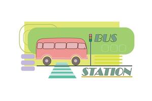 cute bus with font bus station for logo or background vector