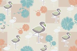 Seamless pattern Chrysanthemums,japanese floral pattern with cube,bird background for wallpaper and printing vector