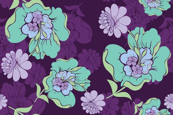 hibiscus flower pattern seamlessly on blue background.