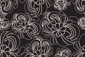 Seamless pattern with Chrysanthemums,japanese floral pattern white outline on black background. vector