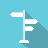 Signpost icon with long shadow on blue background. vector