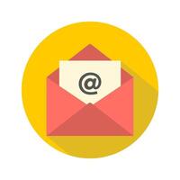 email icon in yellow circle shape isolated on white background. vector