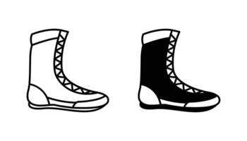 Set of boxing shoe icons in outline and black fill styles vector