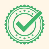 Green checkmark seal illustration for approval and validation vector