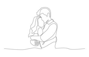 Continuous one line drawing of romantic couple hugging, affection and relationship commitment concept, single line art vector