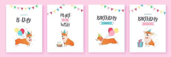 Cute corgi birthday card designs vector