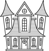 Whimsical Haunted House Line Art Illustration with Gothic Towers and Arched Windows vector