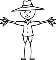 Funny Scarecrow Line Drawing - Simple Farm Character Illustration vector