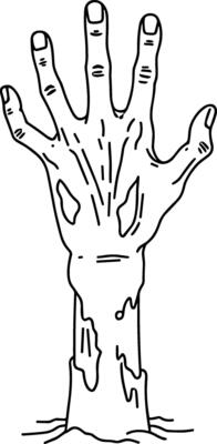 Creepy Zombie Hand Rising from Ground - Horror Line Art Illustration