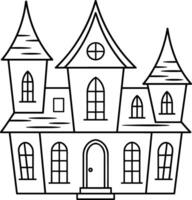 Haunted House Line Art Illustration with Gothic Towers and Arched Windows vector